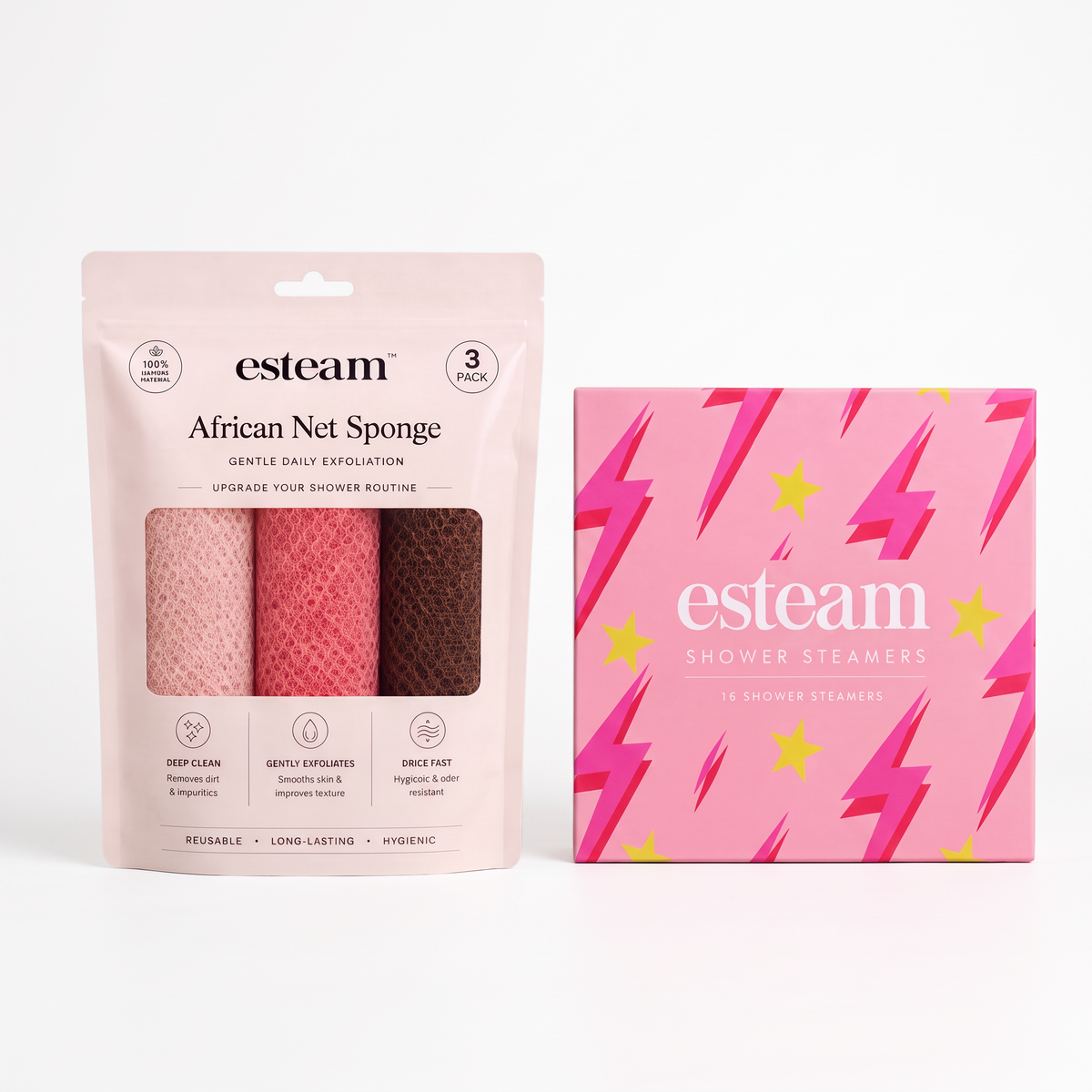 esteam Sponge & Steamer Set - African Net Sponge and Shower Steamers