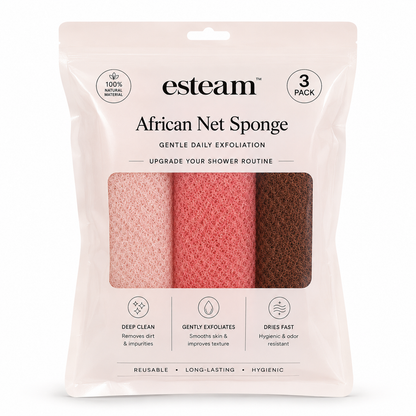 esteam African Net Sponge 3 Pack - Blush, Peach & Cocoa