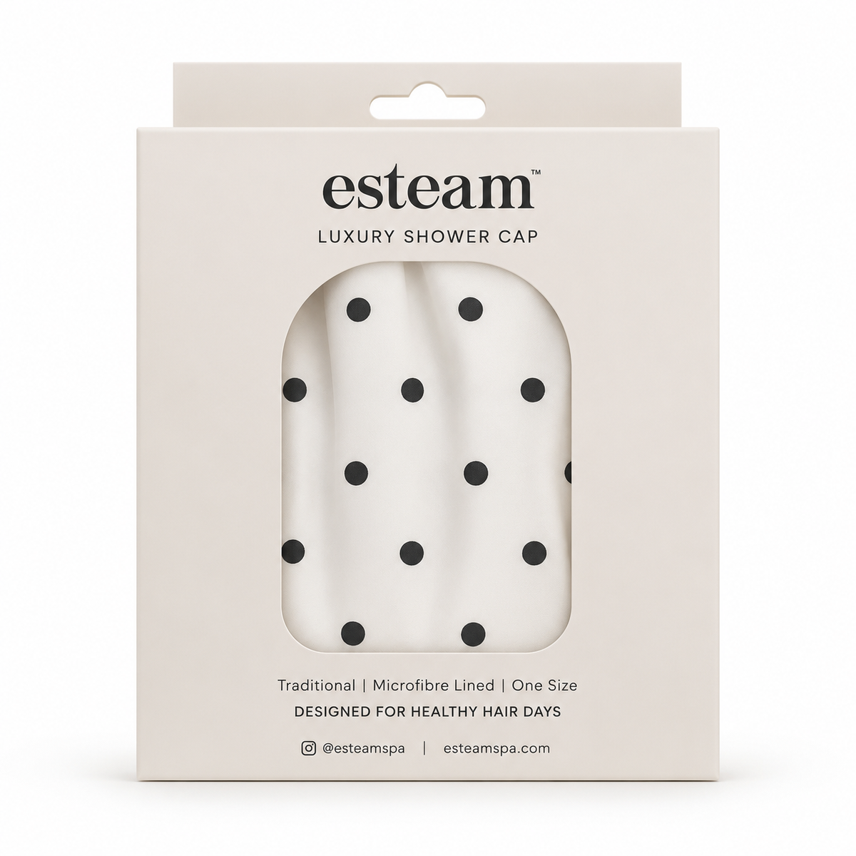 Esteam polka dot luxury shower cap, detail