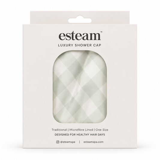 Luxury Shower Cap - Sage Gingham