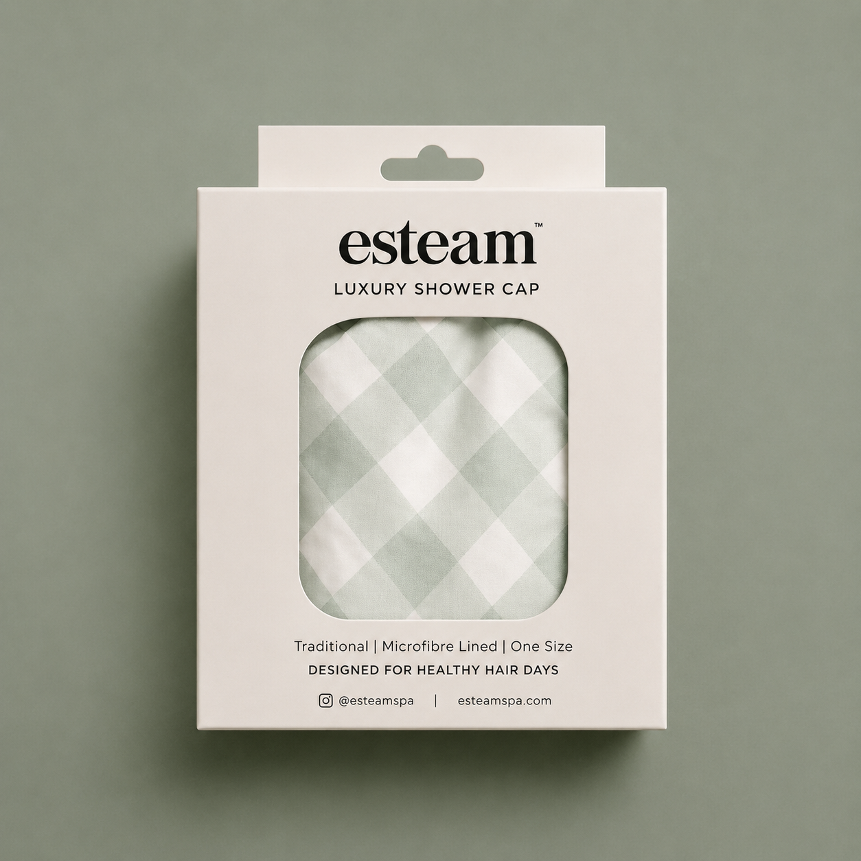 Luxury Shower Cap - Sage Gingham