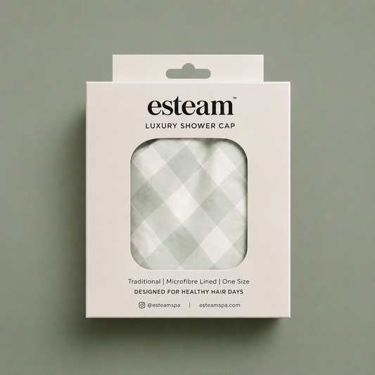 Luxury Shower Cap - Sage Gingham