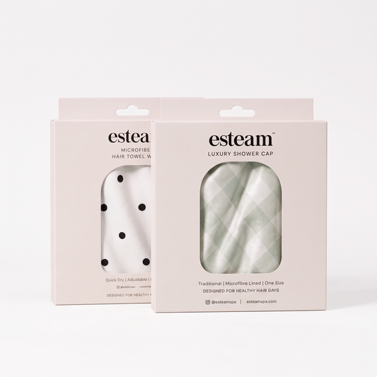 esteam Hair Care Duo - Luxury Shower Cap and Microfibre Hair Wrap