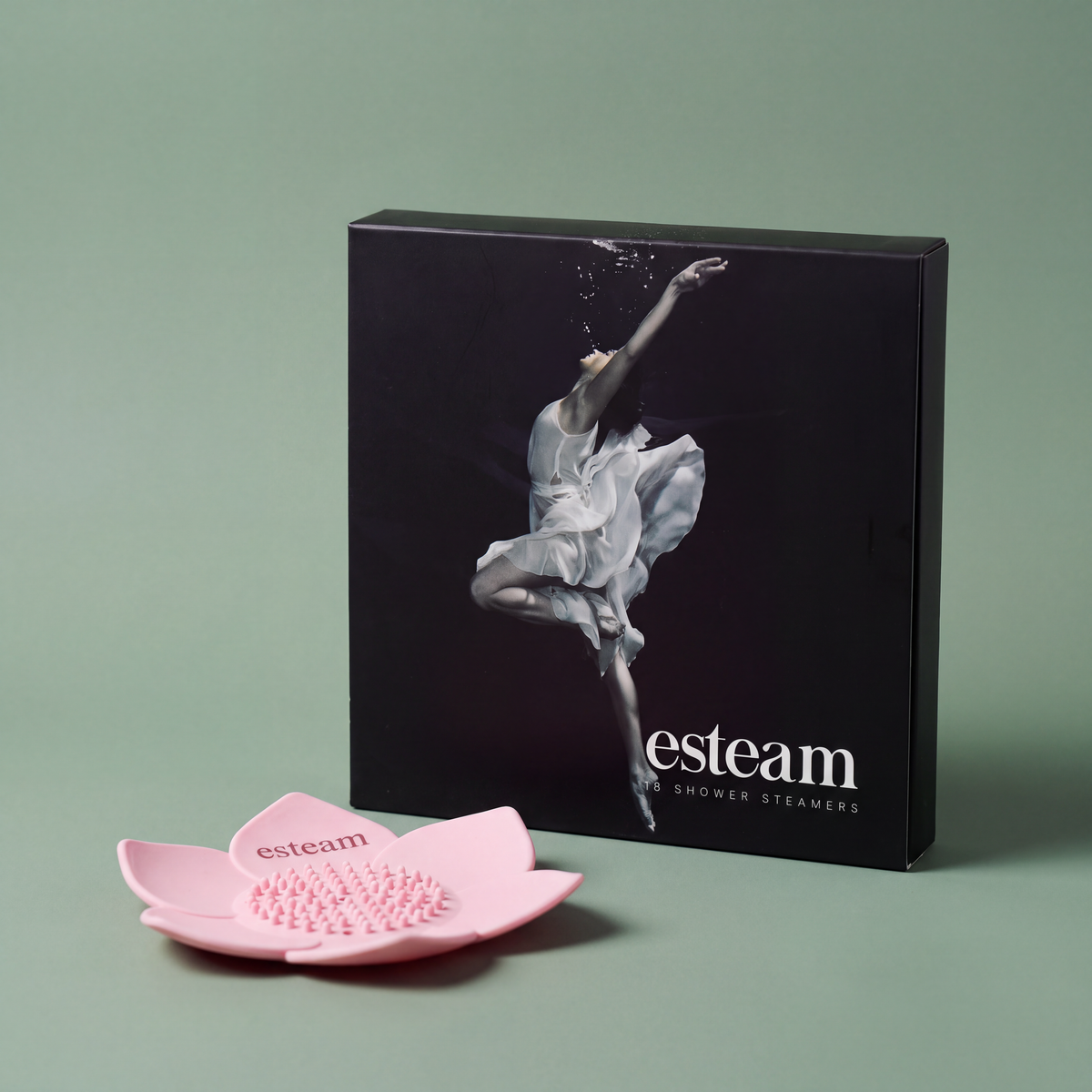 esteam Shower Steamer and Holder Duo, Ballet & Pink: Ballet shower steamers carton with pink silicone lotus holder tray