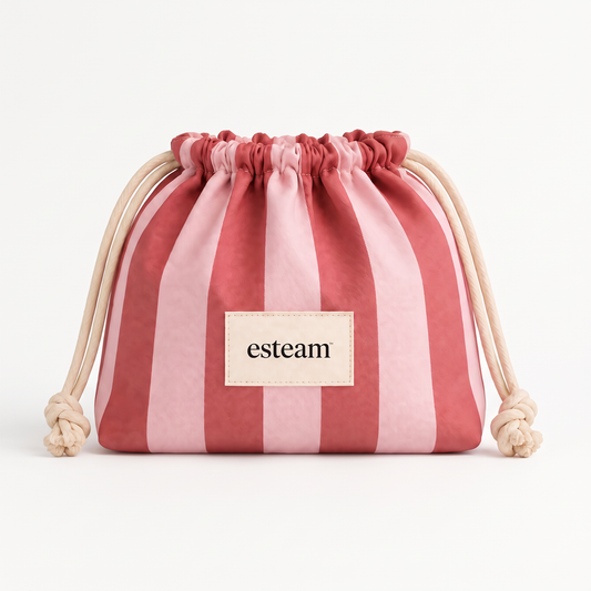 esteam Striped Drawstring Make-Up Bag - Rose & Blush